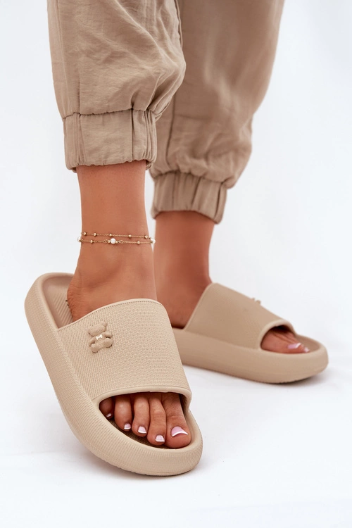 Piankowe Klapki Damskie Na Platformie Z Misiem Vinceza 75210 Beżowe