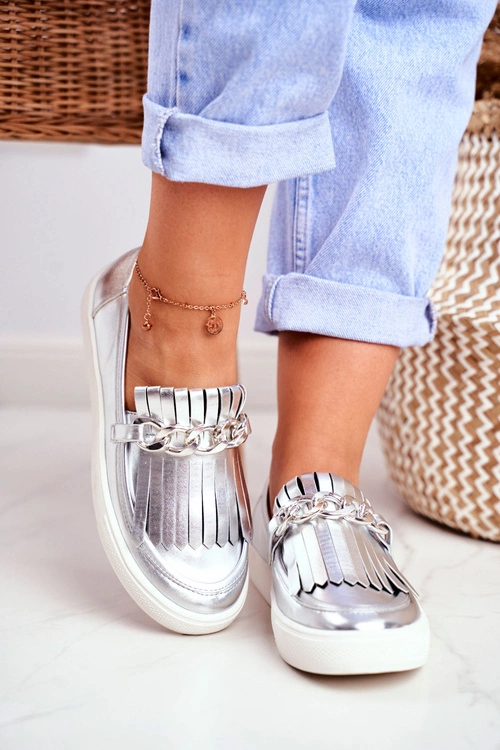 Trampki Damskie Slip On Lu Boo Lustrzane Mokasyny Z Frędzlami Nefrette