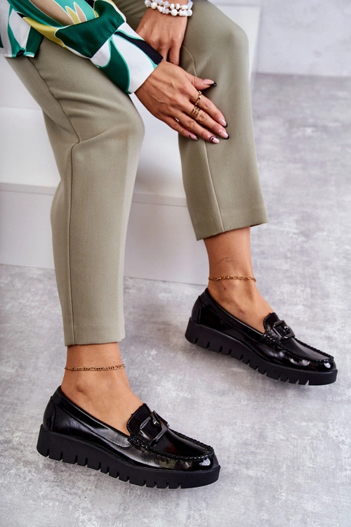 Lakierowane Półbuty Loafery Na Platformie Czarne Kjersti