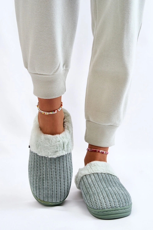 Damskie Ocieplane Papcie Wsuwane Z Futerkiem Zielone Leriss