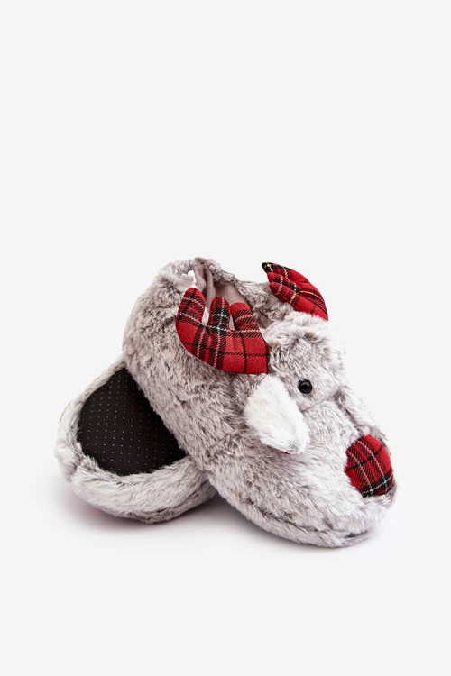 Futrzane Damskie Kapcie Renifery Szare Conine