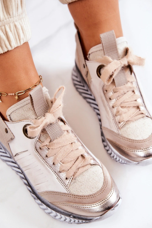 Damskie Skórzane Sneakersy Maciejka 04916-19 Beżowe