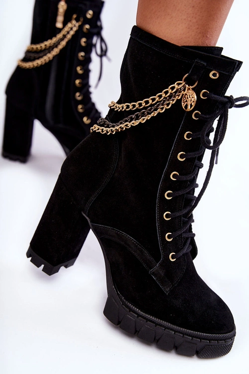 Zamszowe Botki Sznurowane Lewski Shoes 3244/G Czarne