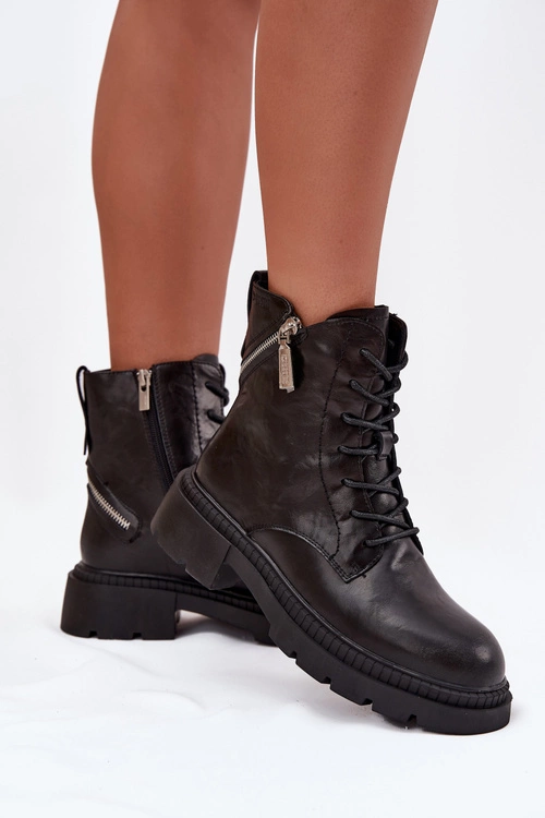 Skórzane Botki Workery Damskie Ocieplane Big Star SS274452 Czarne