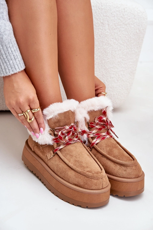 Niskie Śniegowce Damskie Na Platformie Z Futerkiem Camel Neathren