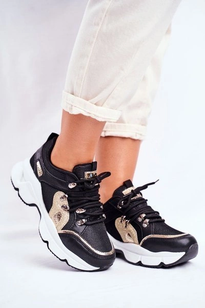 Sportowe Damskie Buty Czarno Złote Beijing
