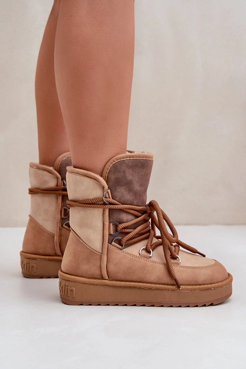 Śniegowce Damskie Na Platformie Z Wiązaniem D.Franklin DFSH370013 Camel