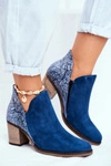 Damskie Skórzane Botki Na Słupku Maciejka Granatowe 04492-17