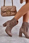 Zamszowe Ażurowe Botki Lewski Shoes 3264 Jasnobrązowe