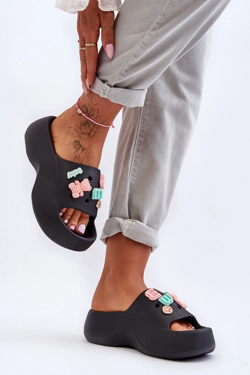 Miękkie Damskie Piankowe Klapki Z Ozdobami Czarne Lorie