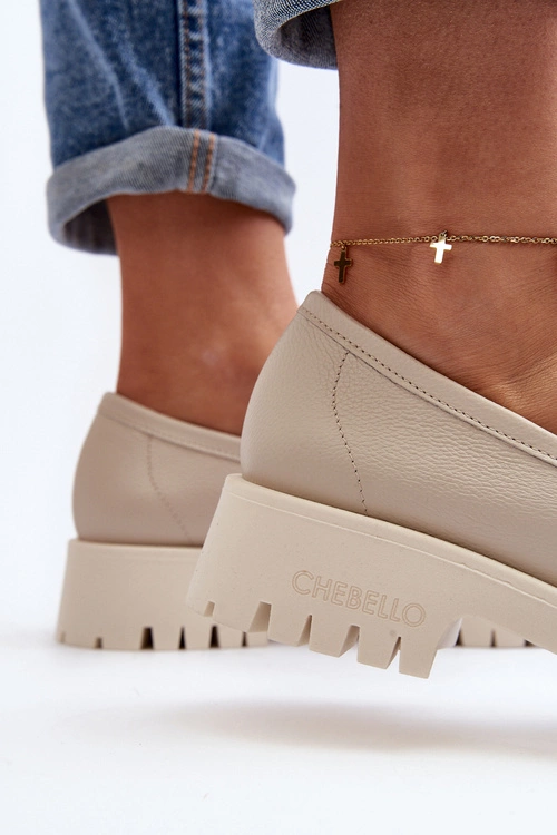 Damskie Skórzane Mokasyny Z Frędzlami CheBello 3096 Beżowe