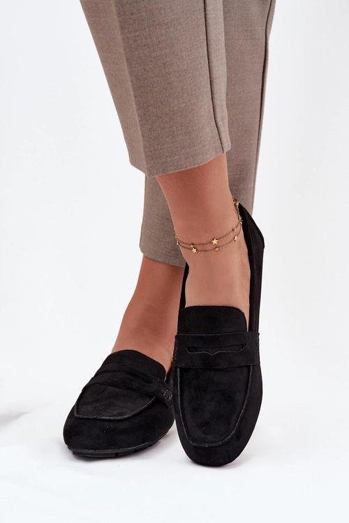 Loafersy Mokasyny Damskie Płaskie Czarne Roseline