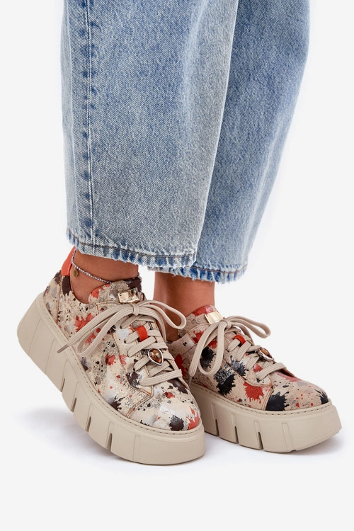 Skórzane Sneakersy Na Platformie Maciejka 06891-18 Beżowe