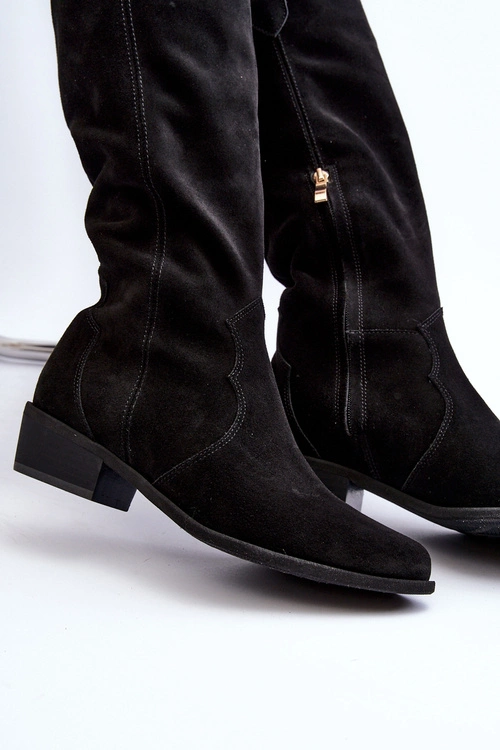 Zazoo 3427 Damskie Zamszowe Kozaki Kowbojki Czarne