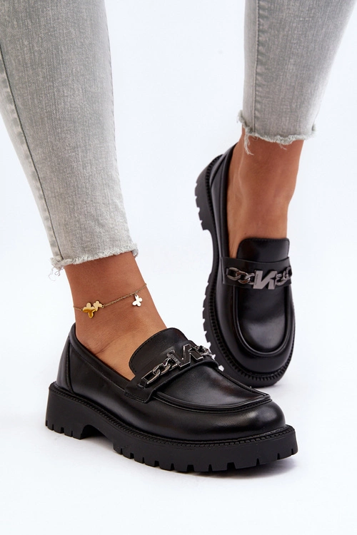 Mokasyny Damskie Na Płaskim Obcasie Czarne Ezoma