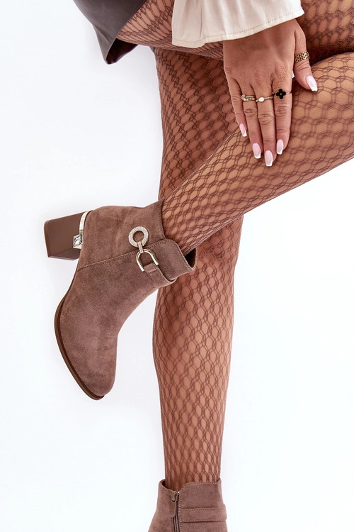 Modne Damskie Zamszowe Botki Brązowe Nola