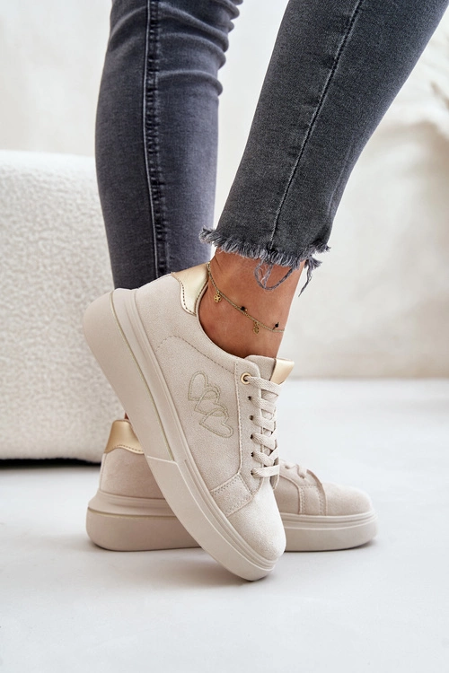 Damskie Sneakersy Na Platformie Z Sercami Beżowe Avirorae