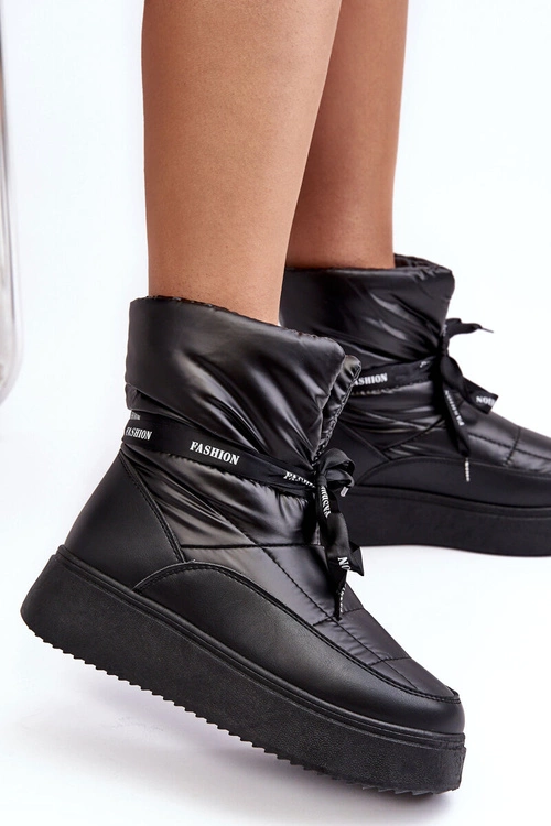 Śniegowce Damskie Z Ozdobnym Wiązaniem Czarne Siracna