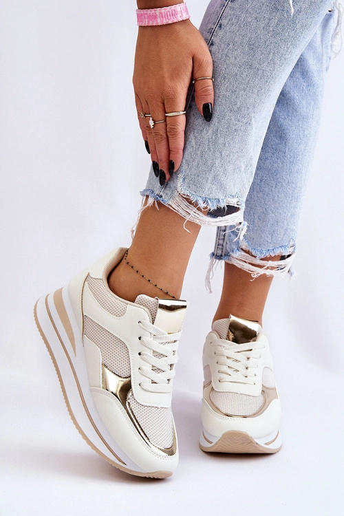 Damskie Buty Sportowe Na Koturnie Jasnobeżowe Ruby