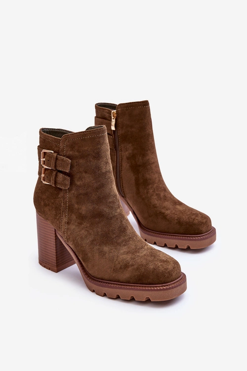 Zamszowe Botki Na Obcasie Oliwkowe Makeline