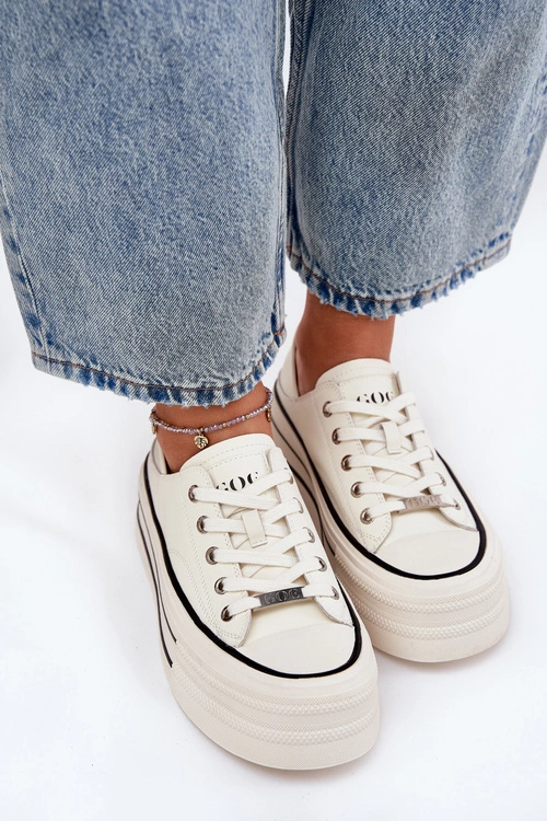 Skórzane Trampki Damskie Na Platformie GOE RR2N4106 Białe