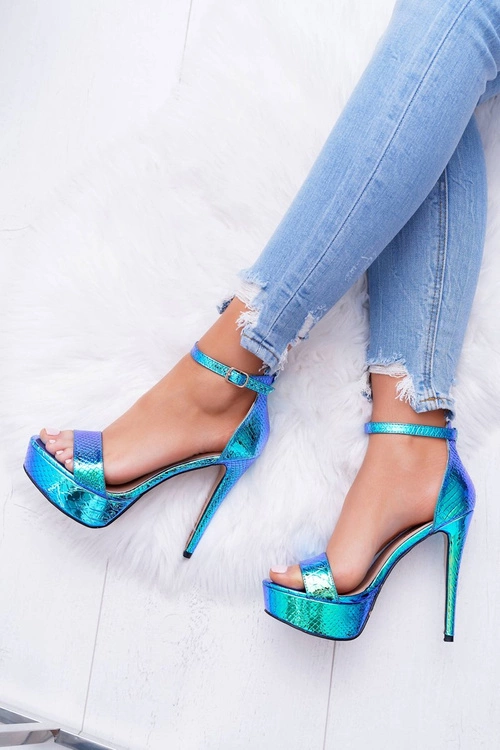 Sandały Damskie Na Szpilce Platformie Benzynowe Błękitne ShakeIt