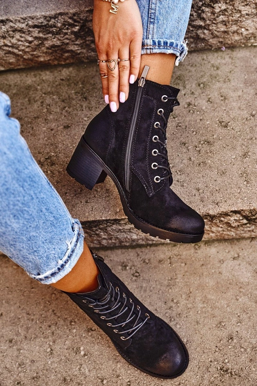 Botki Damskie Na Słupku Ocieplane Czarne Vertigo