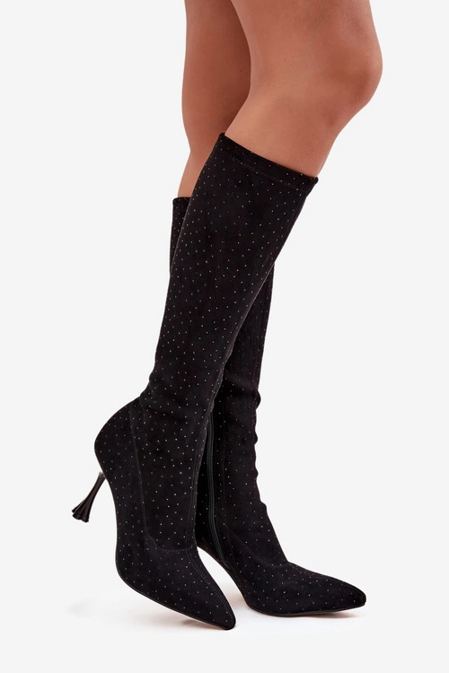 Kozaki Damskie Na Szpilce Ze Zdobieniem D&A JC52-883 Czarne