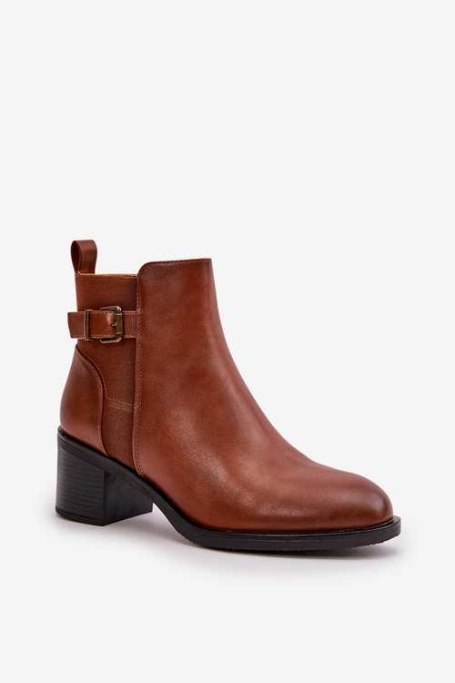 Botki Damskie Ocieplane Na Słupku Z Klamrą Camel Nevillira