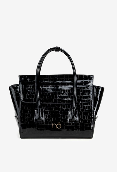 Lakierowana Torebka Kuferek Z Tłoczeniem NOBO BAG5810-M20 Czarna