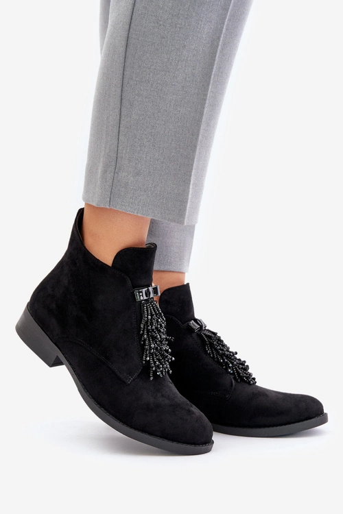 Ocieplane Niskie Botki Z Ozdobą Na Zamek S.Barski HY42-715 Czarne