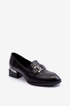 Skórzane Półbuty Mokasyny Na Obcasie Czarne Sakina