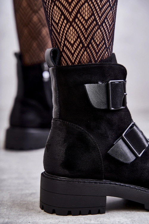 Zamszowe Damskie Botki Na Suwak Czarne Gritta