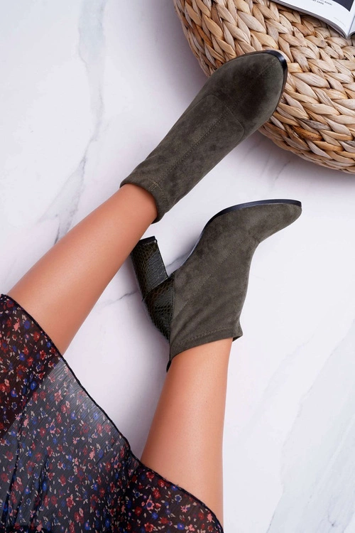 Botki Damskie Zamszowe Na Słupku Khaki Ferrous