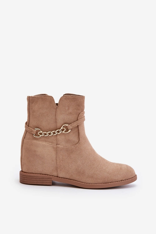 Botki Damskie Na Ukrytym Koturnie Z Eko Zamszu Beżowe Ofcorna