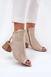 Skórzane Botki Damskie Na Obcasie Z Odkrytą Piętą Maciejka 06899-25 Złoto-Beżowe