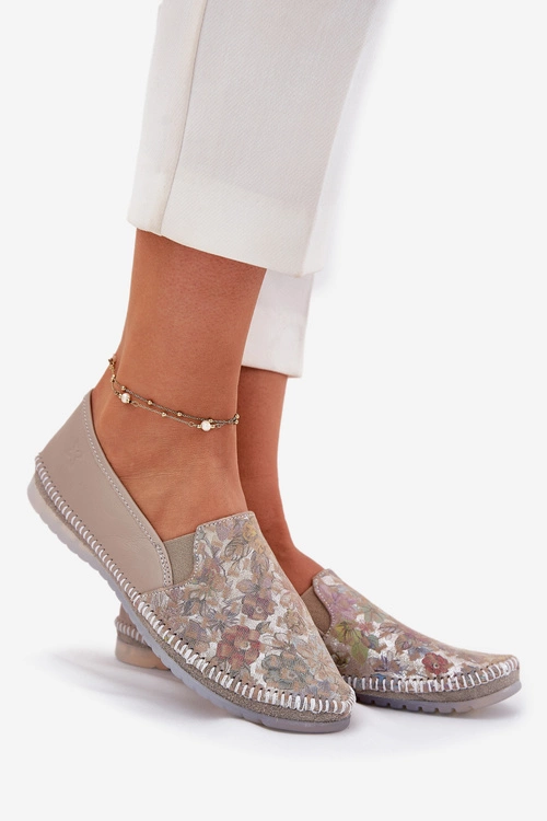 Wzorzyste Skórzane Baleriny Maciejka T3512-73 Beżowe