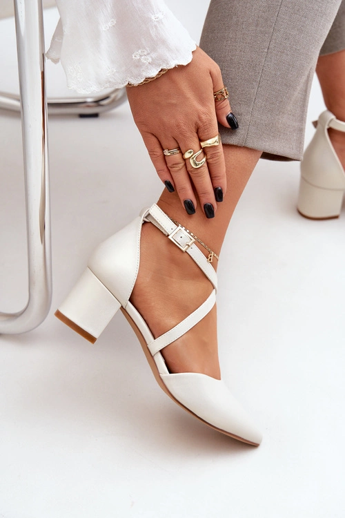 Czółenka Na Słupku Z Eko Skóry Sergio Leone SK830 Perłowe