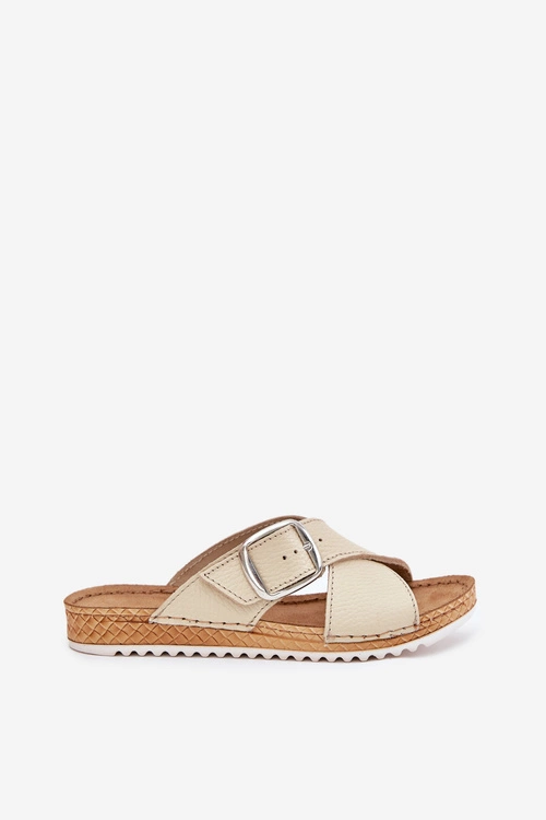 Skórzane Klapki Damskie Z Klamrą Inblu VO0004GU Beżowe