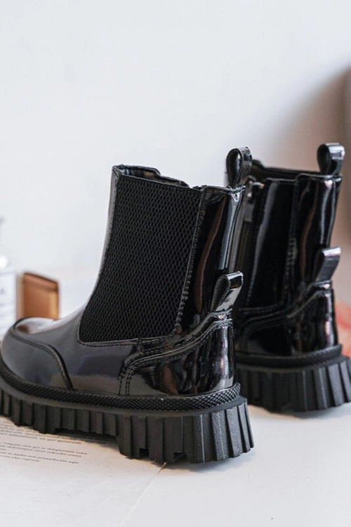 Lakierowane Botki Dziecięce Na Suwak Ocieplane Czarne Jolynn