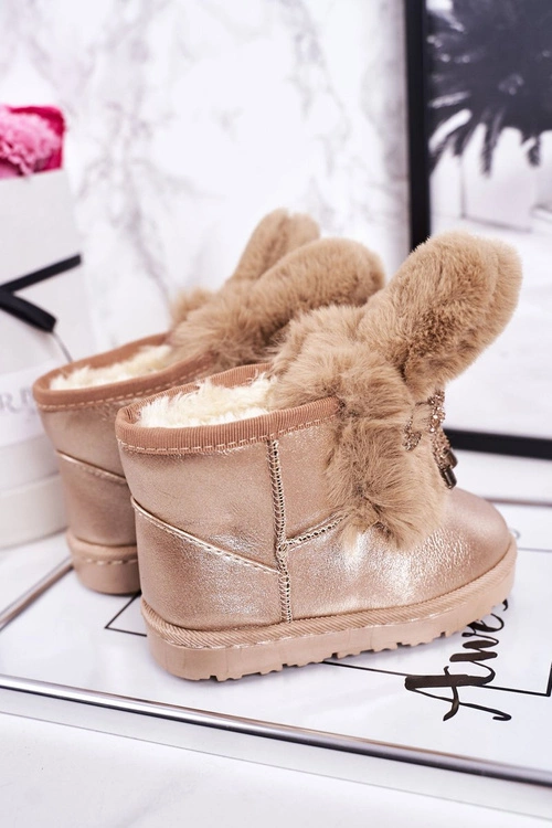 Dziecięce Śniegowce Ocieplane Futerkiem Z Uszami Różowe Złoto Bunny