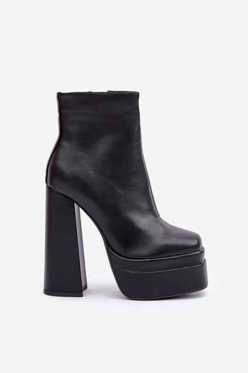 Botki Na Masywnej Platformie I Słupku Ocieplane Czarne Selahra