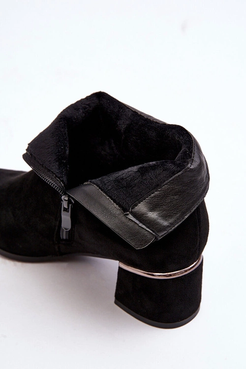 Zamszowe Damskie Botki Na Obcasie Czarne Mebassa