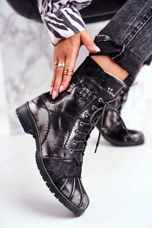 Botki Damskie Skórzane Ocieplane Maciejka Czarne 03961-01