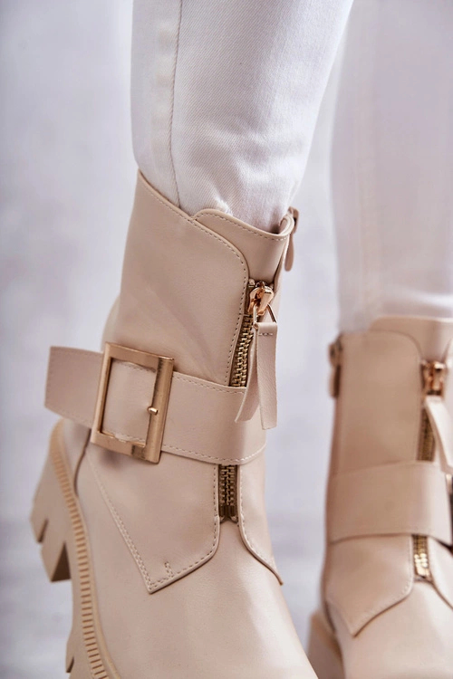 Damskie Botki Ocieplane Na Suwak Beżowe Torey