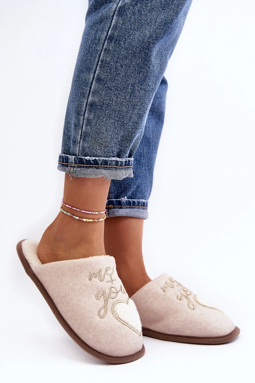 Damskie Klasyczne Kapcie Wsuwane Ocieplane Beżowe Mabira