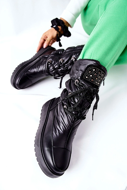 Damskie Śniegowce Ocieplane Czarne Chardonnay