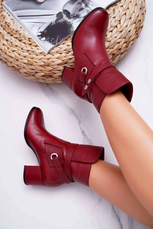 Botki Damskie Skórzane Wsuwane Bordowe 1820 Laura Messi