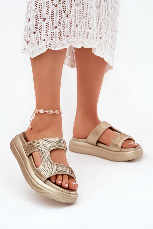 Zdobione Klapki Damskie Na Platformie Złote Jestella