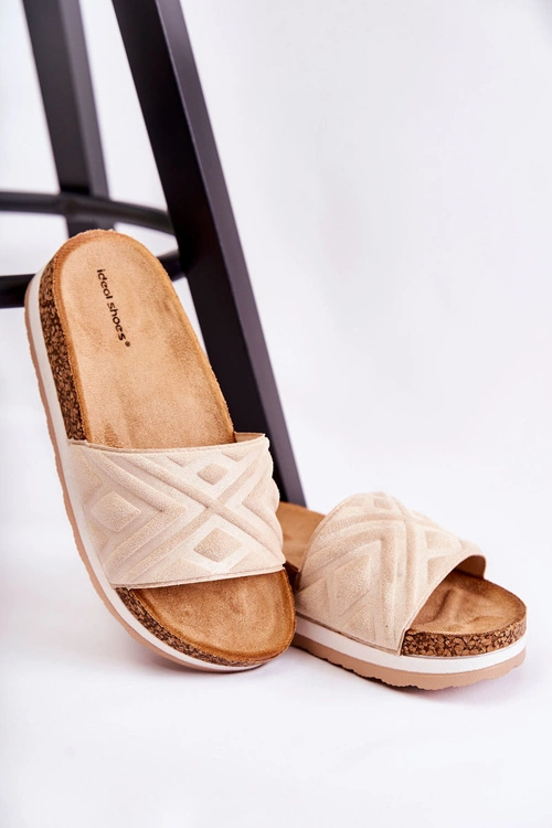 Damskie Zamszowe Klapki Na Masywnej Platformie Beżowe Heritta